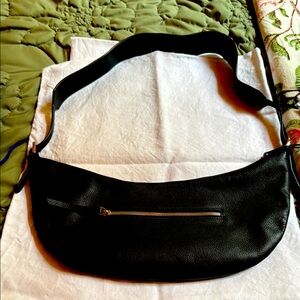 Crescent Shaped Black Leather Shoulder Bag